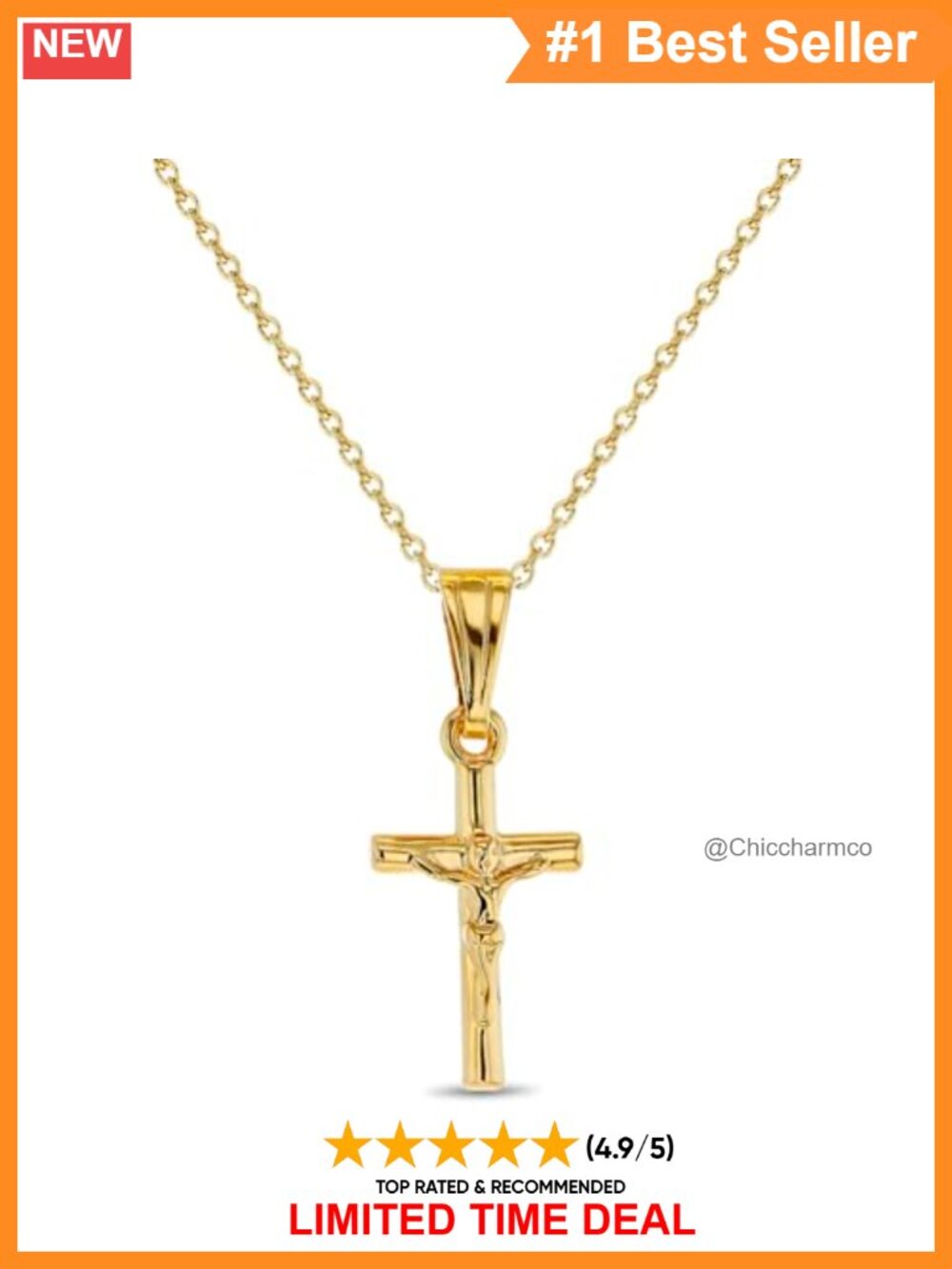 Kids Jesus Crucifix Cross Necklace Gold Plated 16 Inch Chain